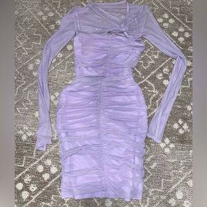 Pastel purple mesh ruched dress.